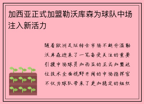 加西亚正式加盟勒沃库森为球队中场注入新活力 加西亚正式加盟勒沃库森为球队中场注入新活力